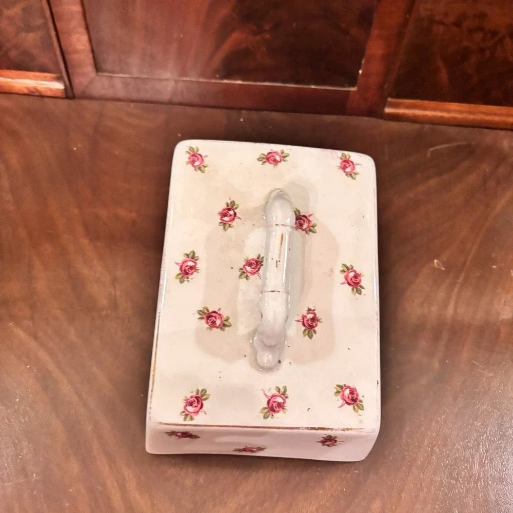 Antique Grimwades Stoke on Trent England Rose Floral Cheese Butter Dish & Cover
